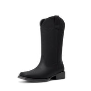 Dream Pairs Women's Cowboy Boots, Mid Calf, Wide Square Toe, Embroidered Black, 1.38-Inch Block Heel
