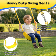 Gardwin 6 in1 Metal Swing Set, Heavy-Duty Outdoor Playground with Climber Net, Climber Wall, Saucer Swing, Double Wall Slide, Belt Swing, Trapeze Bar, Yellow, For 7 Kids Ages 3-12, GW-SW503-BY