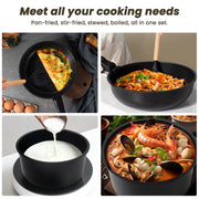 Kikcoin 21-Piece Non-Toxic Nonstick Cookware Set with Removable Handles, Induction Compatible, Black, KCWS02BK06D22