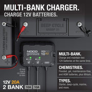 NOCO GENPRO10X2 2-Bank, 20A (10A/Bank) Smart Marine Boat Battery Charger