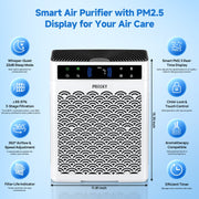 PRASKY Air Purifier, HEPA Filter, Large Room Coverage 2250 Sq Ft, 5 Fan Speeds, Quiet Sleep Mode, Aromatherapy, White, MB-066