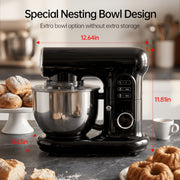 Yumystori Stand Mixer, 5.3 Qt Stainless Steel Bowl, 6-Speed Tilt-Head Electric Kitchen Mixer, Black, SM10380