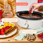 Beautiful 2.5 Qt Dip and Serve Manual Slow Cooker, Shallow Wide Design, Three Heat Settings, White Icing