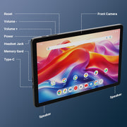 Haudio Digiland 10.1 Inch Tablet, MTK Helio G80 Octa-Core, Android 14, 12GB RAM, 128GB Storage, 5G WiFi, Dual 8MP Cameras, Gray, Protective Case, 1057