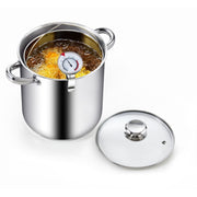 Cook N Home Deep Fryer Pot, 5-Quart Japanese Tempura, 304 Stainless Steel with Temperature Control Thermometer, Oil Drip Rack, Tempered Glass Lid, 02872