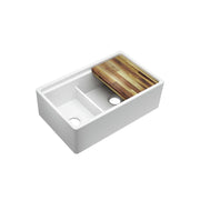 Elkay SWUF3320WH Fireclay 60/40 Double Bowl Farmhouse Sink with Aqua Divide, White