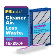 3M Filtrete Refillable Air Filter Kit, 16x25x4, MPR 1550, MERV 12, 1 Reusable Frame with 2 HVAC Filters, White, RS2001-4-2P-EC