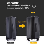 Travelhouse TH23088BK 3 Piece Hardshell Expandable Luggage Set, Black