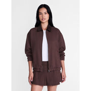 Madden NYC Women's Cotton Twill Bomber Jacket, Relaxed Fit, Cropped Length, Brown, Zip-Up Closure