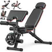 GIKPAL Adjustable Weight Bench, 10 Positions, Heavy-Duty Steel Frame, High-Density Foam Padding, Supports 900 lb, Black