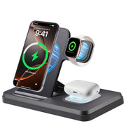 SOLPOWBEN 3-in-1 Wireless Charging Station, 15W Fast Charger for iPhone 8 and Newer, Apple Watch SE to Series 11, AirPods Pro and AirPods, Black