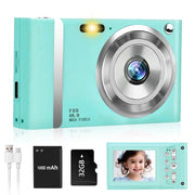 Jazeyeah DC001-B FHD 1080P Kids Digital Camera with 32GB Memory Card 48MP, Blue