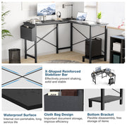 Edx L Shaped Desk, 49 Inch, Black, Sturdy Metal and Particle Board Construction, Side Bag, Ergonomic Design