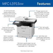 Brother MFC-L5915DW Monochrome Laser All-in-One Printer, Wireless, Duplex Print, 50 ppm, 5-Inch Touchscreen, Grey/Black
