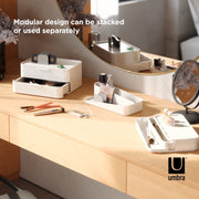 Umbra Glam Large Stackable Makeup Organizer with Removable Dividers, White, 10.5x7.25x9.75 in, 1019198-910