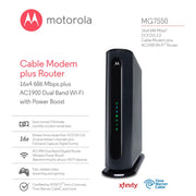 Motorola MG755010 16x4 Cable Modem Plus AC1900 Dual Band Wi-Fi with Power Boost