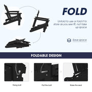 ROWHY Patio Folding HDPE Resin Adirondack Chair, Black - Easy to Store