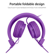 Syenll Kids Over-Ear Headphones, Foldable Wired Earphone with Soft Leather Cushions, 3.5mm Jack, Purple
