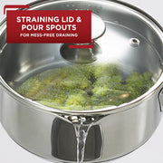 T-fal H8532464 Cook and Strain Stainless Steel Saucepan with Lid, 3 Quart