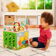Battat BT1818 Barnyard Activity Cube with 5 Sides and Bead Maze Wooden, Baby and Toddler Toys