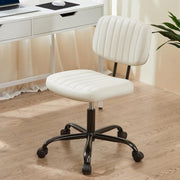 TINKLE WELL Armless Office Desk Chair, Adjustable Height, 360 Swivel, Lumbar Support, Low-Back, PU Leather, White