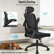 CoolHut KD-9060H-Black Mesh Desk Chair With Adjustable Lumbar Support, Headrest & Flip-up Armrests, 300lb (Black)