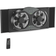 Comfort Zone 9-Inch Reversible Twin Window Fan, Black, Remote Control, 3-Speed Settings, Adjustable Width 23.5-37 in, MG-MTJM08-BLK
