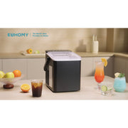EUHOMY Countertop Ice Maker, Portable, 26 lb Daily Output, 9 Bullet Ice Cubes in 6 Minutes, 2 Ice Sizes, Self-Cleaning, 1.1L Water Tank, Black, IM021-B1