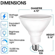 Yankon Outdoor PAR38 LED Flood Light Bulb, 11W 90W Equivalent, 900 Lumens, Daylight 5000K, Wet Rated, E26 Base, 6 Pack