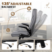 Coolhut Executive Office Chair, Ergonomic High-Back, Adjustable Flip-Up Armrests, Lumbar Support, Gray PU Leather
