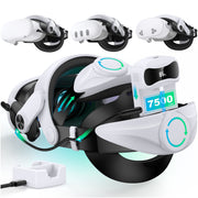 QQV Head Strap for Meta Quest 3S, Quest3, Quest2 with 7500mAh Battery, Charging Station, Adjustable Knobs, White