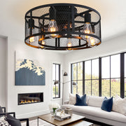 Ohniyou HMCF-006B 21-Inch Farmhouse Caged Ceiling Fan with Lights, Remote, Low-Profile Flush Mount, Black