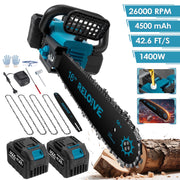 RELOIVE 16 Cordless Electric Chainsaw, Brushless Motor, 26,000 RPM, 42.6 ft/s Chain Speed, Two 4.5Ah Batteries, Four Chains, Handheld Wood Cutting Tool