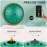 Lidguni 12in Steel Tongue Drum, 15 Hand-Tuned Notes, C Major Scale, Green