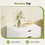 Gianna 5-Drawer Portable Storage Cabinet, Wheeled, White Wood, Minimalist Design