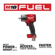 Milwaukee M18 FUEL 18V Mid Torque 1/2 in. Impact Wrench with M12 FUEL 3/8 in. High Speed Ratchet Combo Kit, Red Black, 3890-22