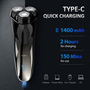 Sejoy Electric Razor for Men, 3D Rotating Heads, Pop-Up Trimmer, IPX7 Waterproof, 1400mAh Battery, Floating Cutting Head, Black