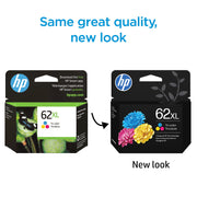 HP 62XL High Yield Tri-Color Ink Cartridge, 600 Page Yield, Compatible with HP ENVY and OfficeJet Series, HEWC2P07AN