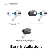 Elago Earbuds Cover Plus with Integrated Tips for AirPods Pro, 6 Pairs, Scratch-Free Silicone, Anti-Slip, Fits in Case, Dark Grey, 3 Sizes (Large, Medium, Small), EAPP-BUDSBA-DGY