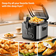 TINANA YH-DF-01 Electric Deep Fryer, 5.9 Qt Enamel Fry Pot, 2.6 Qt Oil Capacity, Stainless Steel, Adjustable Temperature Control, Black