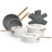 Beautiful 19206 12pc Ceramic Non-Stick Cookware Set, White Icing by Drew Barrymore