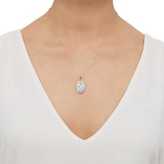 Brilliance Fine Jewelry CJ4289H8H9SG0 Created Opal White Sapphire Oval Mary Pendant in Sterling Silver w/18