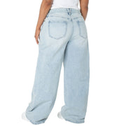 Celebrity Pink Women's Baggy Wide Leg Jeans, Light Stone Wash, Mid Rise Banded Waist, Soft Stretch Denim, Multiple Inseams 30
