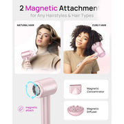 Aniekin Ionic High-Speed Hair Dryer, 1400W Brushless Motor, Thermo Control, Magnetic Diffuser, Lightweight Compact Design, Pink, F2