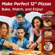 Culinary Chef Countertop Electric Pizza Oven with Ceramic Stone, Adjustable Heat Control, Viewing Window, 1200W Power, Large 12-Inch Capacity, Black, CCPP1200