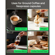 HBN 3-in-1 Single Serve Coffee Maker Compatible with Nespresso Capsules, 1450W, Black