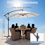Napwant 10ft Patio Cantilever Outdoor Umbrella, Hanging Offset Design, White, Crank Opening, Adjustable Tilt, Steel Cross Stand Included