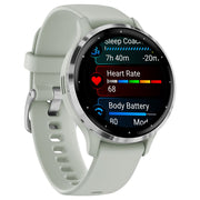 Garmin 010-02785-01 Venu 3S Silver Stainless Steel Bezel with Sage Gray Case and Silicone Band