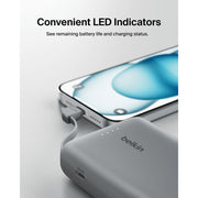Belkin BoostCharge Power Bank 10,000mAh with Integrated USB-C Cable, 20W Fast Charge, Dual Device Charging, Gray
