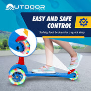 OutdoorCruiser OCKSRB684 3-Wheel Kids Scooter with Lean-To-Steer Technology, LED Lighted Wheels, 4-Level Adjustable T-Bar Handle, Supports Up to 150 lbs, Blue and Red